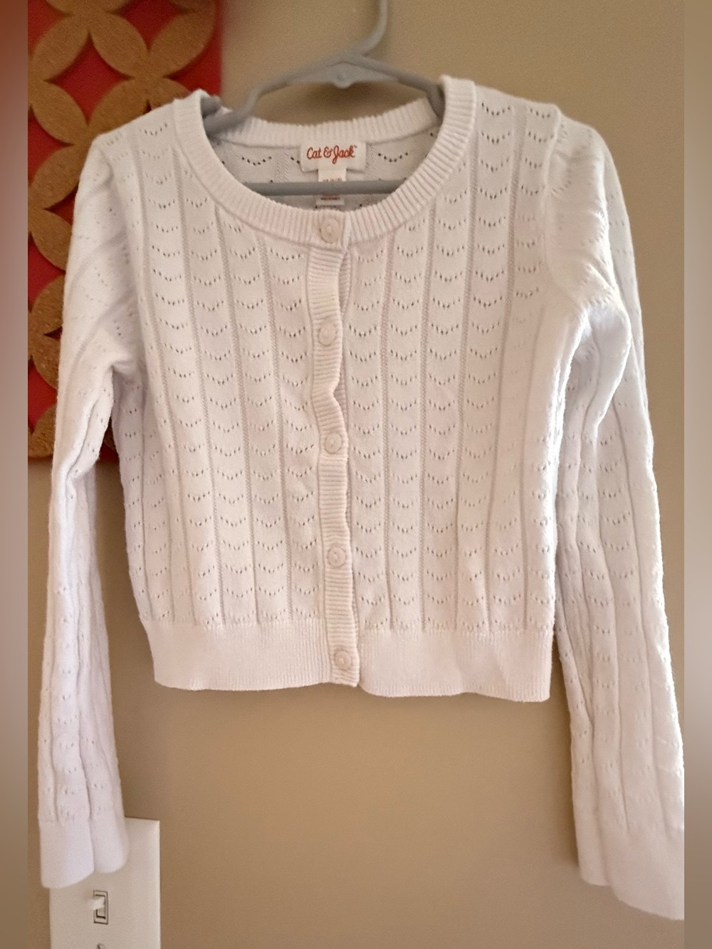 Cat & Jack White Eyelet Knit Button-Front Cardigan, size 4/5